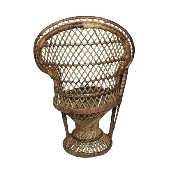 Rattan Wicker Doll Chair Plant Stand 16” High Back Peacock Vintage - Picture 5 of 8